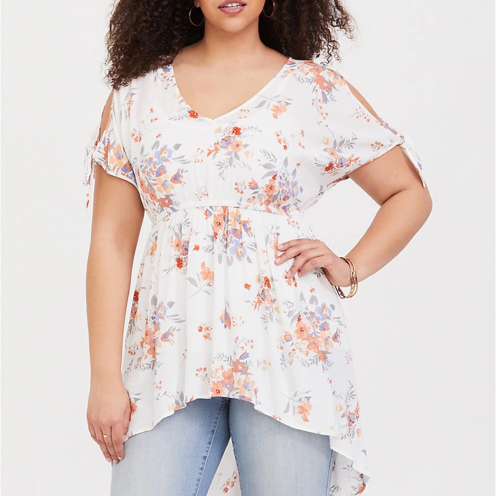 Torrid 2X Top Ivory Floral Gauze Hi Lo Tunic Plus - Picture 2 of 5